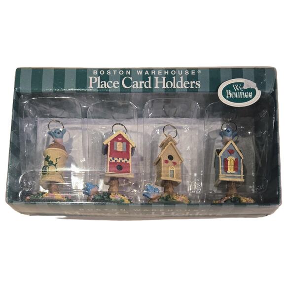 Boston Warehouse Vintage Bouncy Ceramic Birdhouse Place Card Holders Set of 4 - Picture 6 of 9